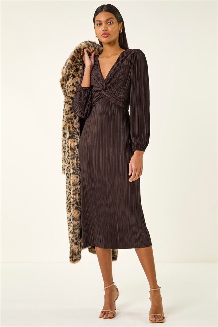 brown wedding guest dress uk Floral Round Neck A Line Sleeves Brown Strappy Waisted Wedding Guest D