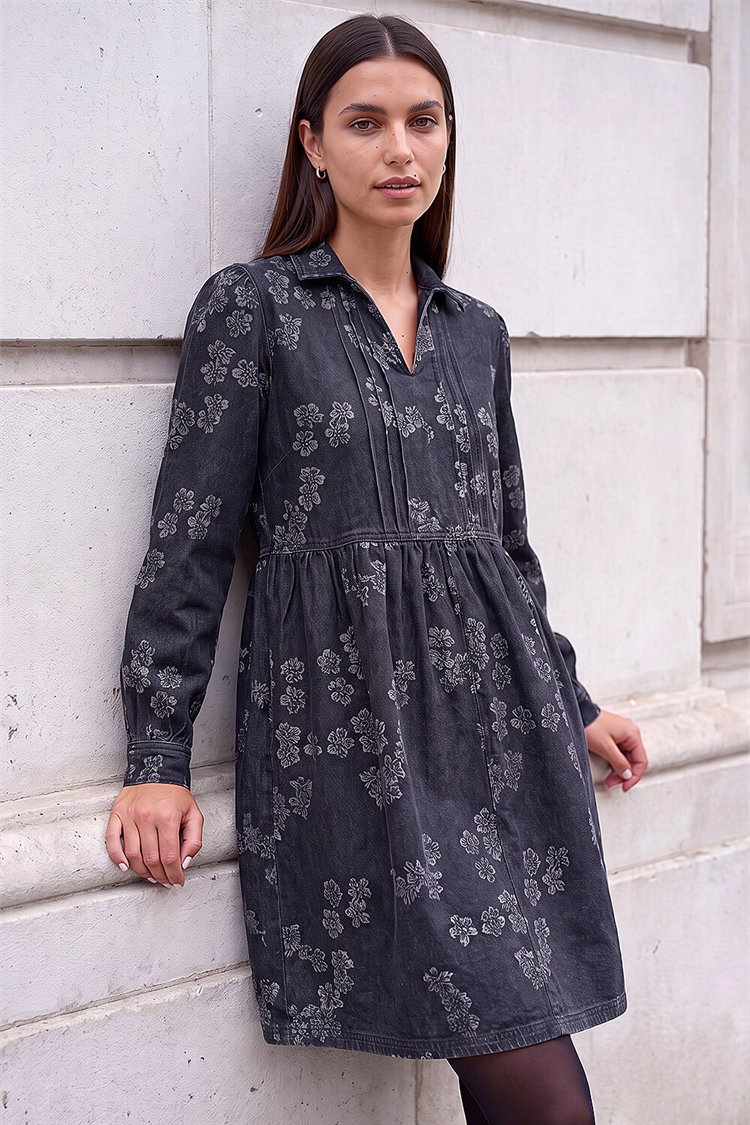 Black Denim Jacquard Dress
