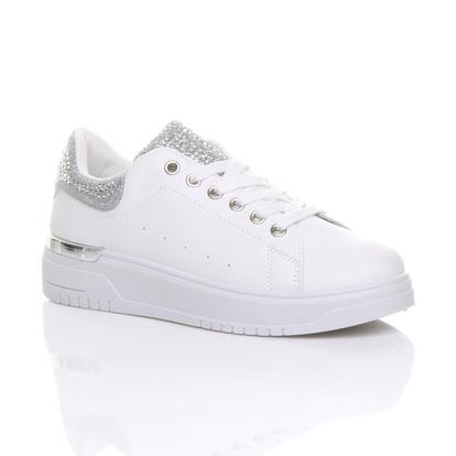 White Flat Chunky Diamante Sparkly Trainers