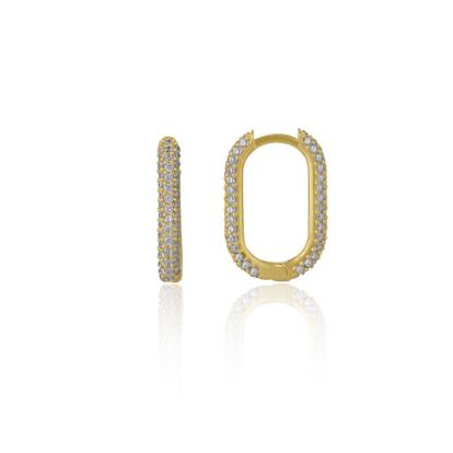Metallic Pave Rectangular Sterling Silver Oval Hoop Earring