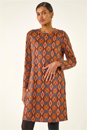Orange Geo Print Stretch Swing Dress