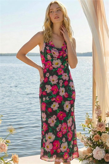 Floral Print Cowl Neck Midi Dress 14731808