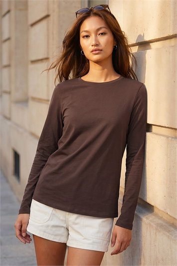 Brown Long Sleeve Jersey Top