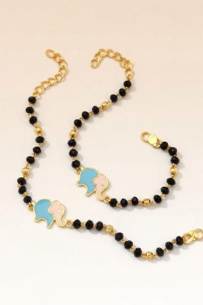 Black Black Beaded Elephant Charm Kids Nazaria Bracelet