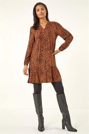Animal Print Pintuck Smock Dress 14618781