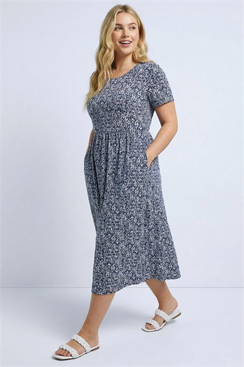 Curve Abstract Print Pocket Midi Dress 14902960