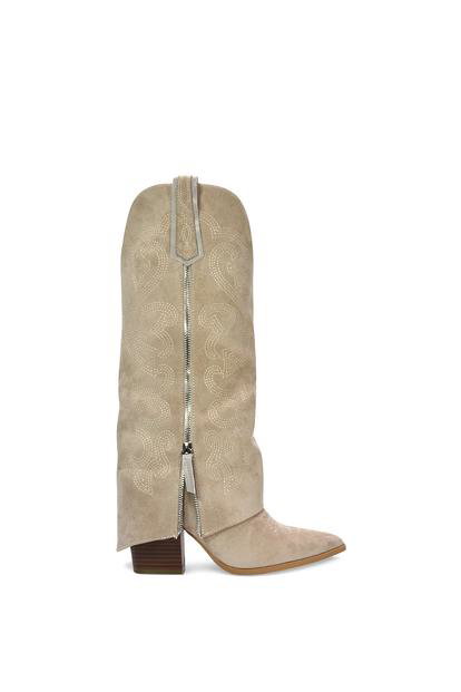 White 'Evangeline' Knee High Western Cowboy Boots With Zip