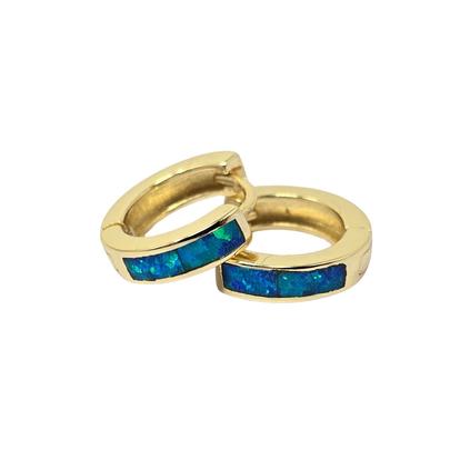 Metallic Dainty Blue Fire Opal Inlay Gold Plated Huggie Earrings