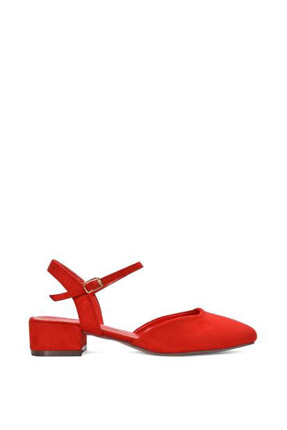 Black 'Hilary' Low Block Heel Court Shoes With Ankle Strap