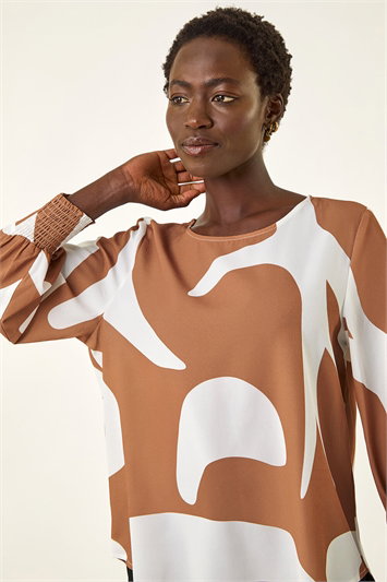 Cream Abstract Print Tunic Top