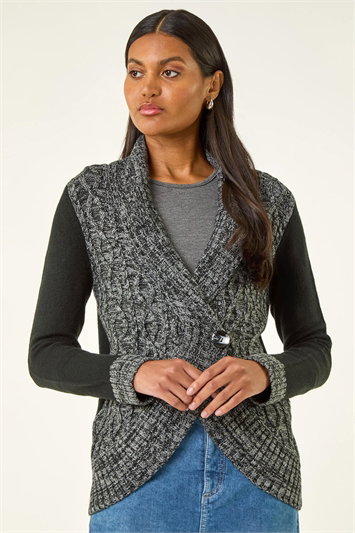 Grey Textured Knit Wrap Cardigan