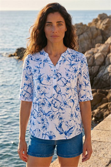 Blue Classic Floral Print Shirt