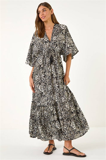Boho Floral Print V-Neck Maxi Dress 14837508