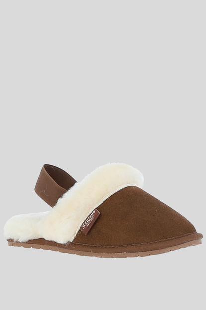 Brown Real Sheepskin Slippers With Heel Strap