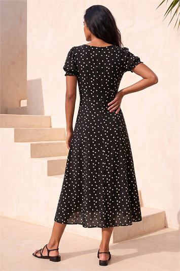 Polka Dot Sweetheart Neck Stretch Midi Dress 14634908