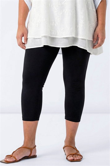 Black Curve Plain Elastic Waist Cropped Leggings