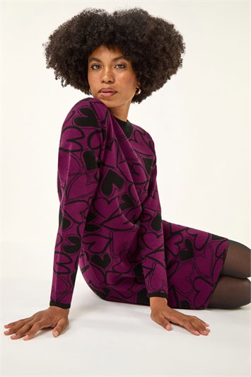 Purple Jacquard Heart Knit Dress
