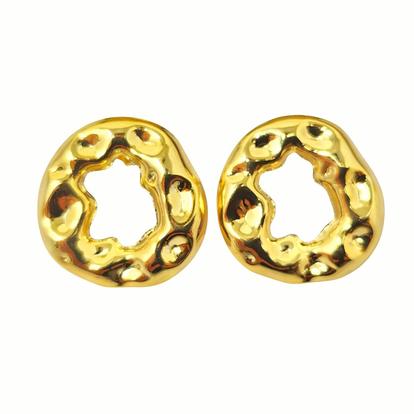 Metallic Bold Textured Doughnut Shaped Stud Gold Plated Earrings