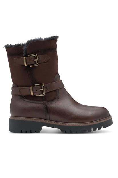 Brown Tamaris Womens Mocca Buckle Biker Boots