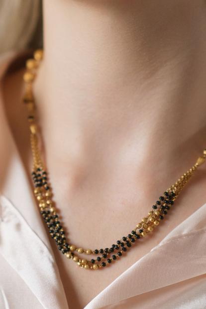 Metallic Multi Strand Gold Black Beaded Indian Asian Nazar Mangalsutra Choker Necklace