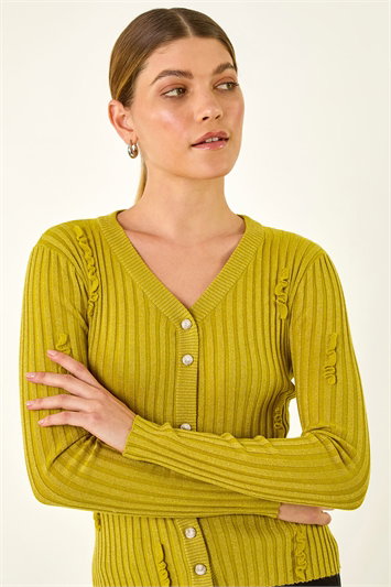 Green Ruffle Buttoned Knit Top