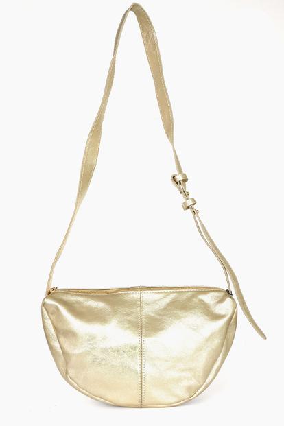 Metallic Metallic Leather Half Moon Crossbody Bag