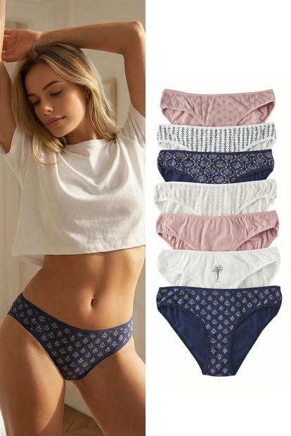 Multi 7 Pack Floral Print Cotton Rich Bikini Briefs Set