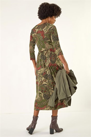 Paisley Print Stretch Midi Dress 14856340