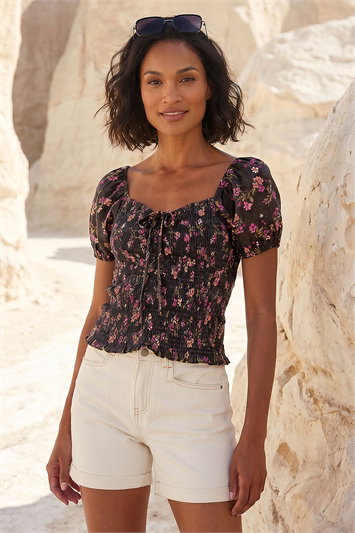 Dusk Floral Shimmer Tie Front Top 20267708
