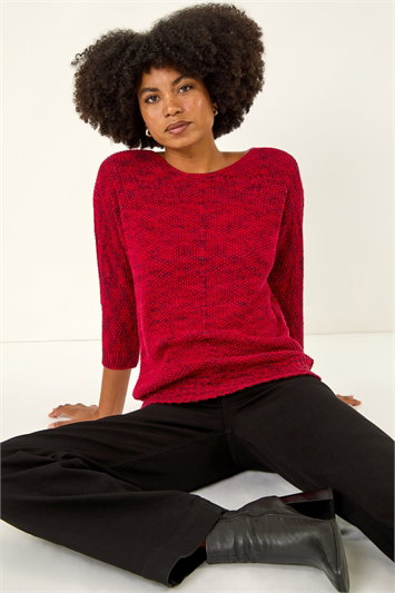 Red Textured Knit Jumper