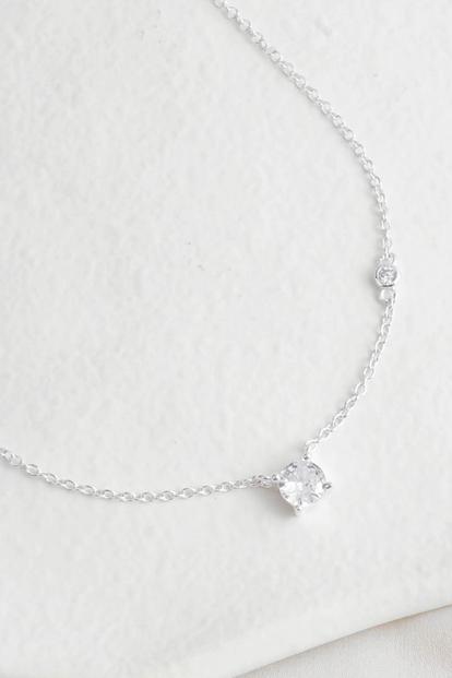 Metallic Sterling Silver Asymmeti Sparkly Cz Necklace