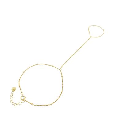 Metallic Dainty Beaded Link Chain Gold Plated Bracelet And Ring