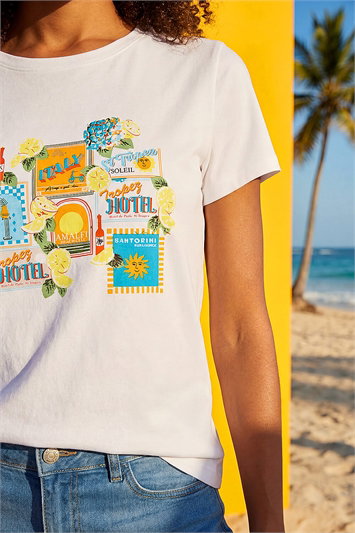 White Dusk Graphic Print Stretch T-Shirt