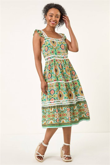 Petite Abstract Frill Ric Rac Midi Dress 14688134