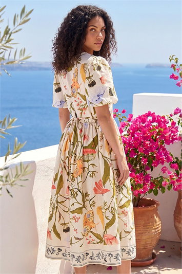 Petite Floral Print Button Midi Dress 14878059