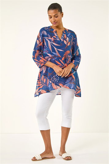 Leaf Print Wrap Front Tunic Top 20245660