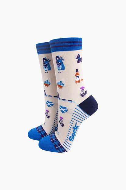 Cream Scotland Landmarks Bamboo Socks In Cream
