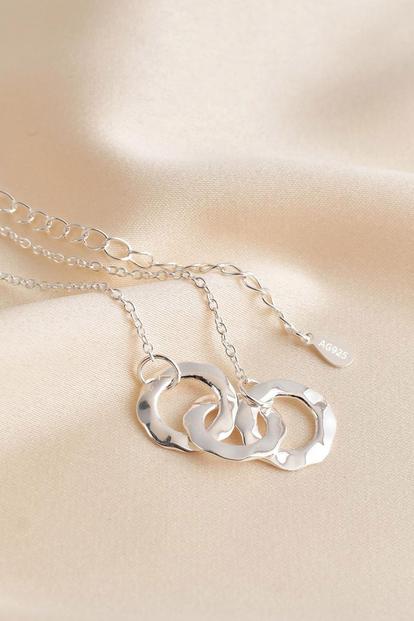 Metallic Sterling Silver Hammered Circle Ring Necklace