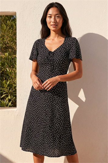 Petite Polka Dot Drawstring Midi Dress 14953708