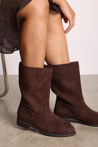 Brown 'Monroe' Mid Calf Boots With Flat Sole