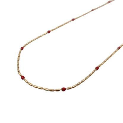 Metallic 18Ct Gold Plated Minimalist Rouge Beaded Necklace