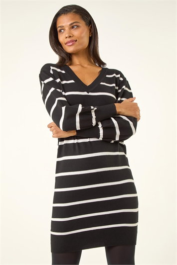 Stripe V-Neck Knit Jumper Dress 14588808