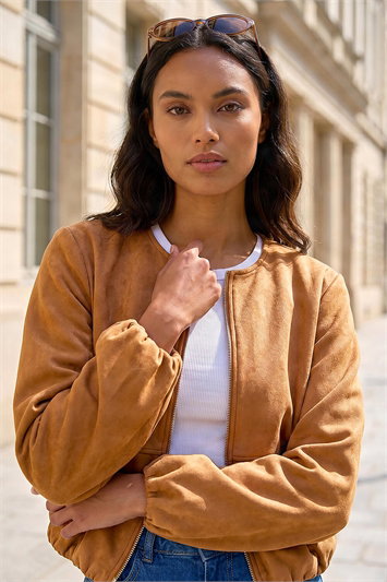 Faux Suede Bubble Hem Jacket 15053089