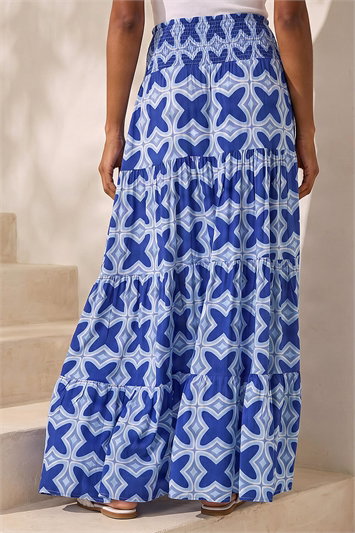 Tile Print Shirred Maxi Skirt 17034460