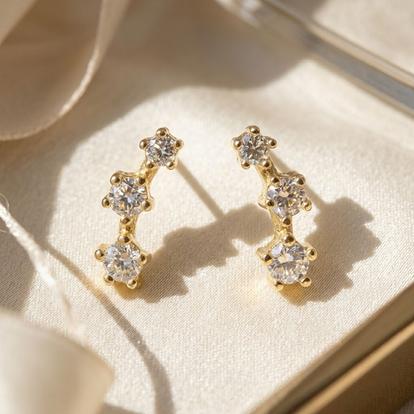 Grey Tiny Diamond April Birthstone Climber Stud Earrings