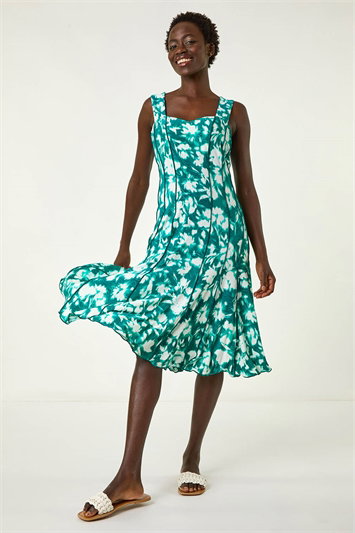 Blue Stretch Abstract Panelled Short Dress