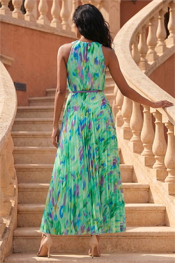 Blurred Print Pleated Maxi Dress 14675634