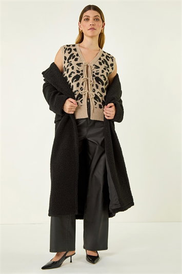 Animal Print Tie Front Knit Top 16319889