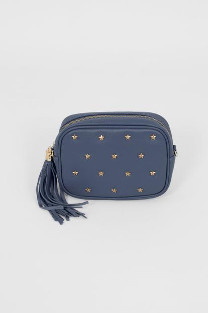 Green Star Studded Italian Leather Crossbody Bag