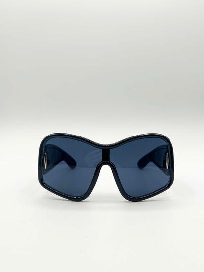 Black Square Oversized Mask Sunglasses In Black